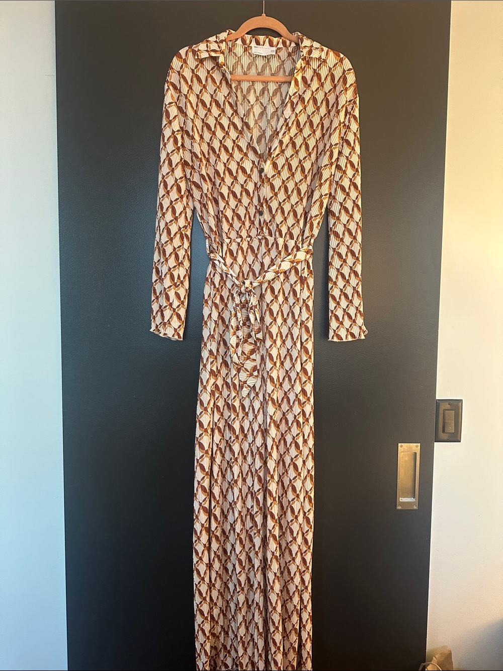 Long Sleeve Brown Geometric jumpsuit